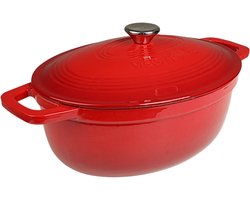 Ovale Braadpan en Stoofpot 6L - 32cm - Rode Lava Geëmailleerde Gietijzeren - Compatibel met Alle Kookoppervlakken, Inclusief Inductie