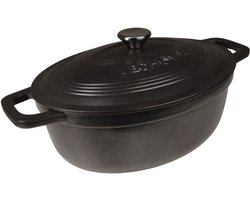 Ovale braadpan / stoofpot 6L - 32cm | Zwart geëmailleerd gietijzer | Geschikt voor alle warmtebronnen, inclusief inductie.