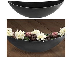 Ovale decoratieve schaal in leisteen-look - 55 x 18 x 14 cm - Grijs kunststof plantenschaal