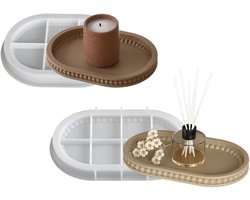 Ovale Dienblad Mal - Hars Sieraden Houder - Handgemaakte Decoratie - Flexibel Siliconen Materiaal - 21cm en 16cm - Wit