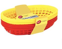 Ovale Diner Klassieke Mand Voor Burgers en/of Patat etc (6 assorti) 3 Geel / 3 Rood