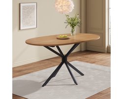 Ovale Eettafel 120x80 Cm - Moderne Eettafel Met Metalen Kruispoten - Houten Dining Tafel Voor 4-6 Personen - Naturel