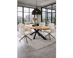 Ovale Eettafel 170 cm Mangohout Naturel met 4 Draaibare Beige Eetkamerstoelen