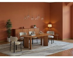 Ovale Eettafel 200 cm Massief Mangohout – 8 Persoons Design Eettafel – Natuurlijke Houten Eettafel met Gebogen Poten – Moderne Eetkamertafel – NoviHome