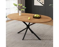 Ovale Eettafel - Eettafel Stoer - Gezellig Tafelen - Stabiele Metalen Poten - 120x80x755 cm - Houtkleur