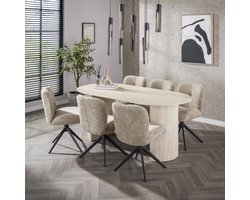 Ovale Eettafel Jimi 180x90 cm travertin beige
