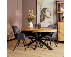 Ovale Eettafel - Mangohout - 180cmx100x76cm - Spinpoot Metaal - Mat Gelakt