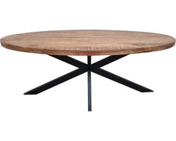 Ovale Eettafel - Mangohout - 210x100x76cm - Spinpoot Metaal - Mat Gelakt