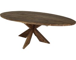 Ovale eettafel met kruispoot - 220x110 cm - new vintage - teak