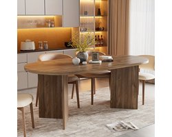 Ovale Eettafel – Rond Tafelblad – Houten Tafel – Vintage Eetkamertafel – Eettafel Bruin – Voor 8-10 Personen – 200x90x76 cm – Afgeronde Hoeken