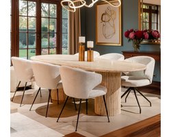 Ovale Eettafel Travertin – Luxe Naturel Stenen Eetkamertafel 240×110 cm – Design Eettafel met Massief Travertin Tafelblad – Novihome