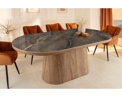 Ovale eettafel UNIQUE 200cm Grijsbruin Keramiek Walnoot Kolomvoet - 46380