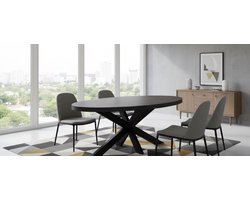 Ovale Eettafel van Mangohout 180x100 cm – Industriële Eetkamertafel met Zwart Metalen Onderstel – Duurzame Houten Tafel voor 4 tot 6 Personen – Robuuste Design Tafel voor Eetkamer of Keuken NoviHome