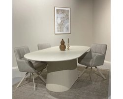 Ovale Eettafel Wit Mangohout 230x110 cm – Massief Houten Eetkamertafel met Slank Kegelonderstel – Scandinavisch & Minimalistisch Design – Patrice Edition – Novihome