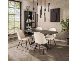 Ovale Eettafel Zwart Bruin 180 cm – Deens Design Melamine Blad met Stalen Matrixpoot – Trendy en Tijdloze Woonkamer Tafel – Novihome