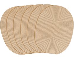 Ovale geweven katoenen placemats, beige - 6-delige set, hittebestendig geweven touw - wasbaar en antislip, geschikt voor keukens en eettafels, 30x40 cm.