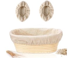 Ovale gistingsmand - Ovale broodgistingsmand - Thuis zuurdesem gistingsmand - Met 3 stoffen mouwen - Brooddeeg gistingskom - Handgemaakte gistingsmand - 23 cm - Geschikt voor thuis zuurdesem bakken en professioneel brood maken - Beige