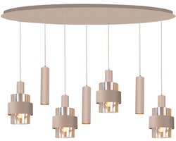 Ovale hanglamp Marrone | 7 lichts 100 cm x 35 cm | zand / beige | glas amber / metaal | Ø 14 cm | in hoogte verstelbaar tot 160 cm | eetkamer / eettafel lamp | modern / sfeervol design