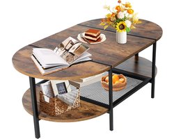Ovale houten salontafel met metalen frame – eenvoudig te monteren woonkamertafel in industrieel design, perfect voor woonkamer of slaapkamer, vintage stijl