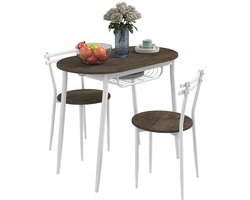 Ovale keukentafel met 2 stoelen - Driedelige eetset met opbergruimte