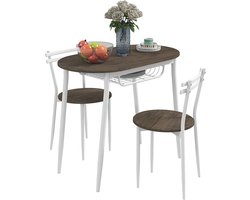 Ovale keukentafel met 2 stoelen - Driedelige eetset met opbergruimte