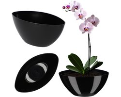 Ovale Kunststof Plantenpot voor Binnen - Moderne Bloembak voor Woonkamer of Kantoor - Zwart