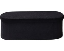 Ovale Opbergbank, Opvouwbare Teddyfleece Gestoffeerde Kist met Voldoende Opbergruimte, Ondersteunt 660 Lbs, Ideaal voor Woonkamer, Slaapkamer Of Entree, Zwart