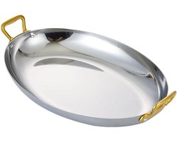 Ovale Paella Pan - Koekenpan Serveerschaal - Gerechten Bereiden - Dubbele Handvatten - 30cm - Rosé Goud