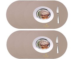 Ovale placemats set - Tafelonderleggers kunstleer - Keuken eettafel decor - Waterdicht oliebestendig antislip - Set van 6 - Donkerblauw