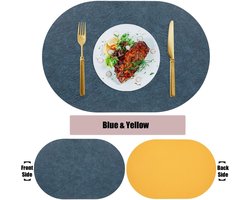 Ovale placemats - Tafelonderleggers - Eettafel decoreren - Wasbaar PVC leer - Set van 4 - Blauw Geel