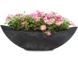 Ovale Plantenbak - Bloembak Boot - Decoratief Buiten - Marmer Look - 66 cm - Zwart