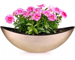 Ovale Plantenbak - Decoratieve Schaal - Buiten Decoratie - Marmer Steen Look - 39 cm - Goudkleurig