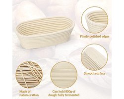 Ovale rijsmand, 25 x 15 x 8 cm, rijsmandenset voor brood, gemaakt van natuurlijk rotan met schraper en linnen voering, rijsmand voor brood, geschikt voor 900 g deeg voor het bakken van prachtig brood - Keukengereedschap