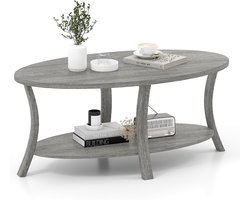 Ovale salontafel 2 verdiepingen – grijs koffietafel met plank – bijzet- en woonkamertafel voor woonkamer, kantoor of ontvangstruimte – 111 x 60,5 x 47 cm