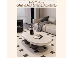 Ovale Salontafel 80x60x30 cm – Moderne Design Koffietafel in Crème & Zwart met Afgeronde Hoeken – Minimalistische Mid-Century Couchtfel voor Woonkamer – Pauwhome