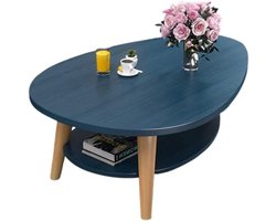 Ovale salontafel - Bijzettafel bank - Woonkamer decoratie - Twee opbergniveaus - 90x50x42 cm - Blauw