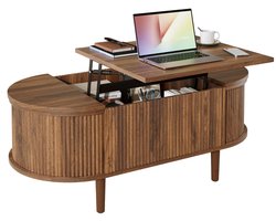 Ovale salontafel in hoogte verstelbaar - Met opbergruimte - Vintage stijl walnoot - Woonkamer - 100x48 cm