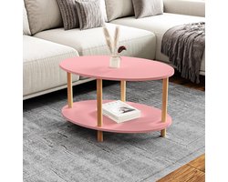 Ovale Salontafel met Onderplank 70x44 cm Roze en Houtkleur