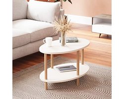 Ovale salontafel met onderplank - Wit en naturel hout 70x44x43 cm