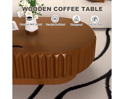 Ovale Salontafel met Opbergruimte 110 x 62 x 36 cm – Ribbel Design Modern Koffietafel met Verborgen Opbergvak – Ruimtebesparende Woonkamertafel MDF Krasbestendig – Bruin – Faisal