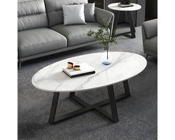 Ovale salontafel - Stenen tafel - Woonkamer inrichten - Kruisvoet ontwerp - 47" L x 24" B - Wit blad zwart