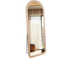 Ovale Suede Velvet Staande Spiegel 160x60x5 cm Taupe – Gestoffeerde Passpiegel met Zachte Afwerking