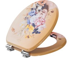 Ovale Toiletbril - WC bril - Voor Badkamer - Soft Close & Quick Release - Houten Toiletdeksel met Bedrukte Decoratie