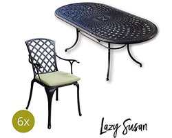 Ovale Tuinmeubelset met 6 Stoelen en Kussens | Weerbestendige Tuintafel | Eenvoudig te Monteren