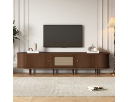 Ovale TV-meubel 180 x 40 x 40 cm - donker notenhout - rieten ontwerp - verstelbare voeten
