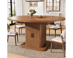 Ovale Uitschuifbare Eettafel Met Opbergruimte En Schuifdeuren - Voor Woonkamer En Eetkamer - MDF En Metaal - Walnoot;Zwart - 110x110x75 Cm