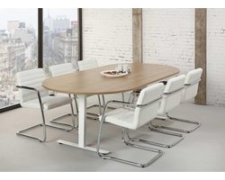 Ovale vergadertafel design T-poot Teez 240x120cm bladkleur Licht Eiken framekleur Aluminium (RAL9006)