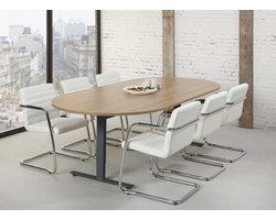 Ovale vergadertafel design T-poot Teez 240x120cm bladkleur Licht Eiken framekleur Wit (RAL9010)