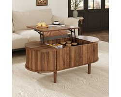 Ovale verstelbare salontafel – met opbergruimte – retro-stijl – salontafel voor de woonkamer – multifunctionele opbergtafel – massief houten poten – modern multifunctioneel meubel
