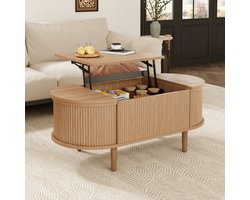 Ovale verstelbare salontafel – met opbergruimte – retro-stijl – salontafel voor de woonkamer – multifunctionele opbergtafel – massief houten poten – modern multifunctioneel meubel